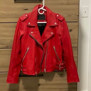 BLANK NYC Red Leather Moto Jacket M